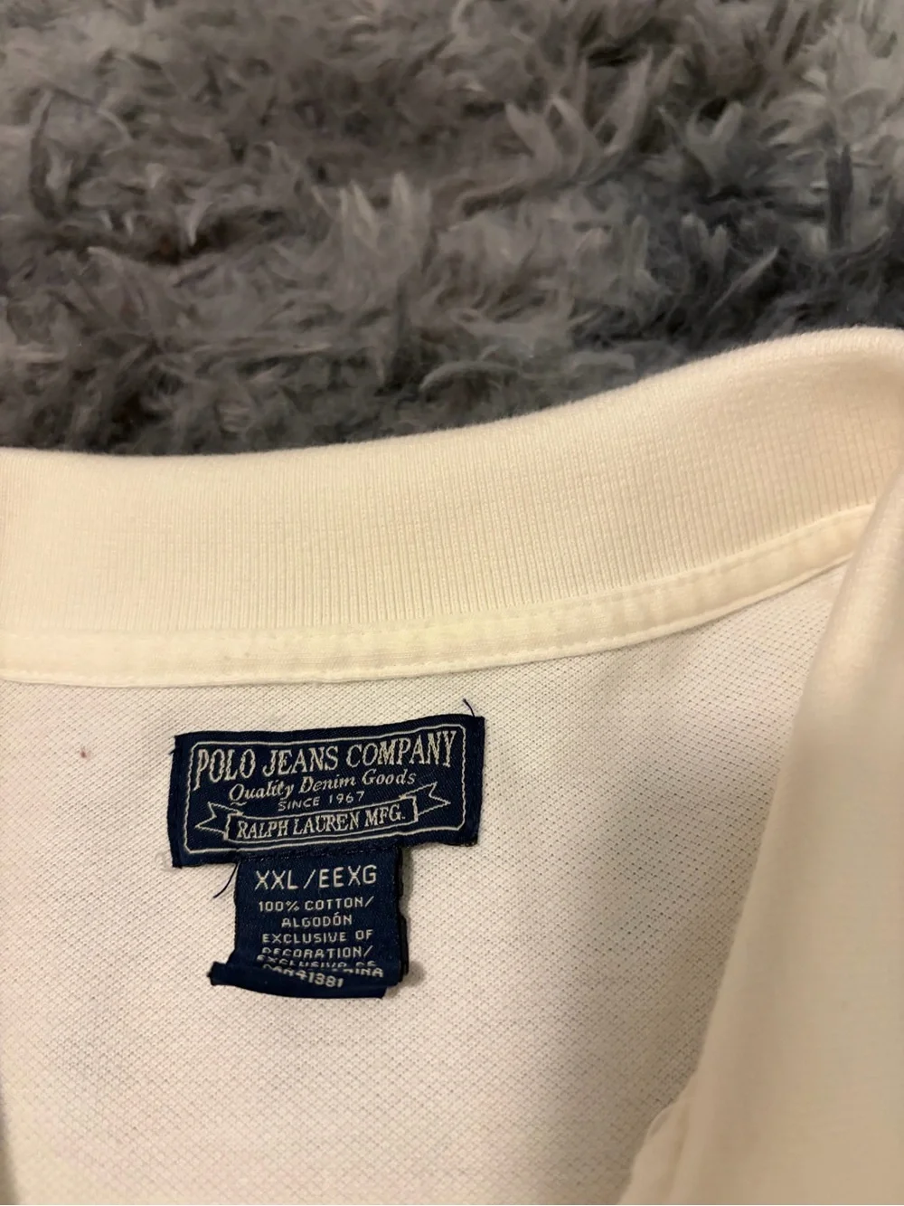 Vintage Polo Jeans Co Ralph Lauren White Polo Shirt USA American Flag Men's XXL⁠